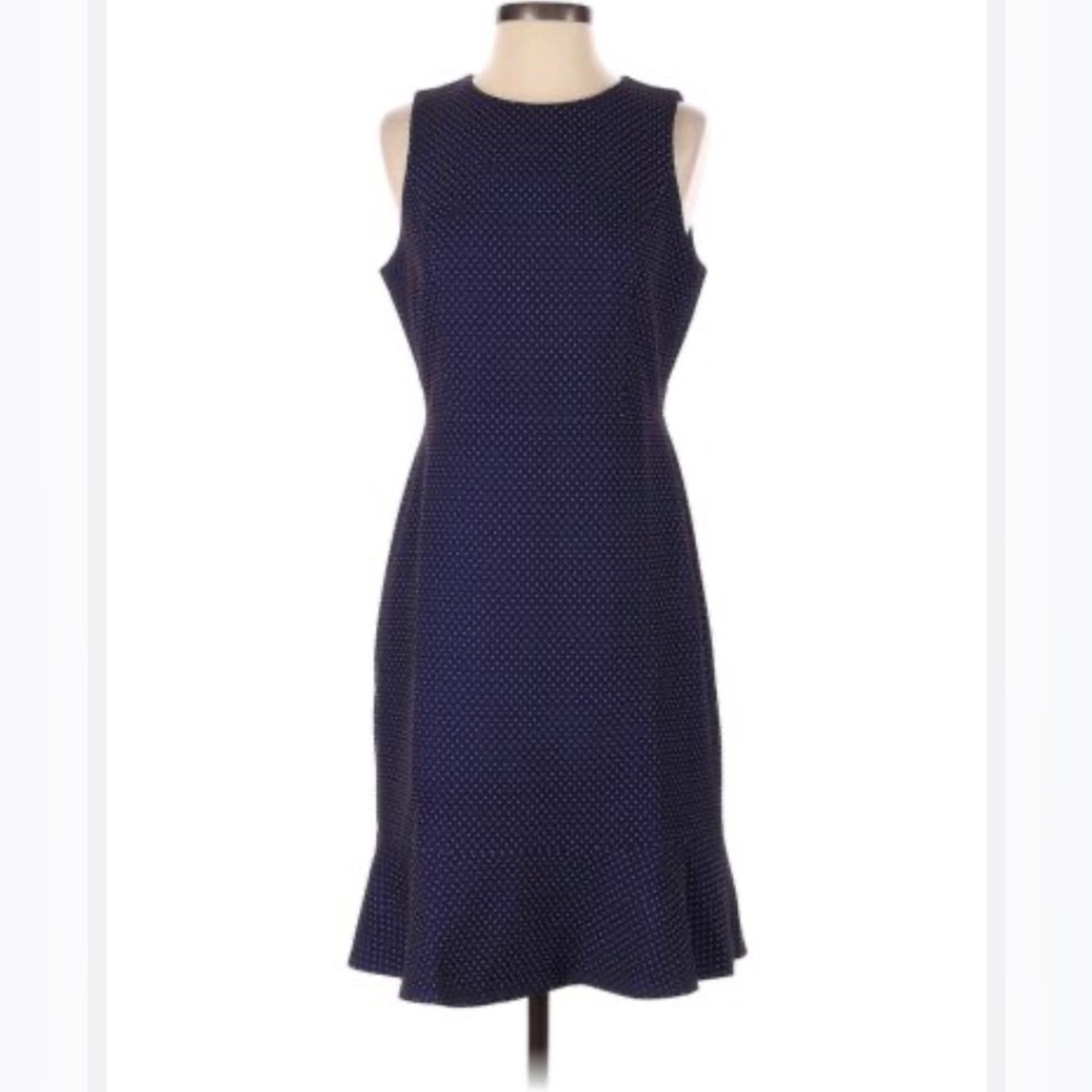 JCrew blue and white polka dot fit and flare dress, office, size 4